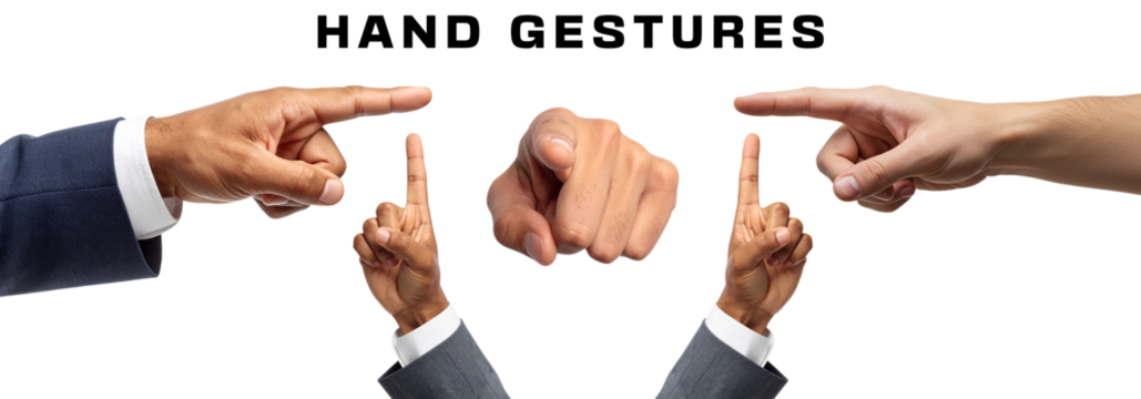 Diverse hands pointing gesturing indicating direction Hand gestures on transparent background