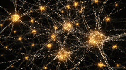Obraz premium Neuron network, glowing gold
