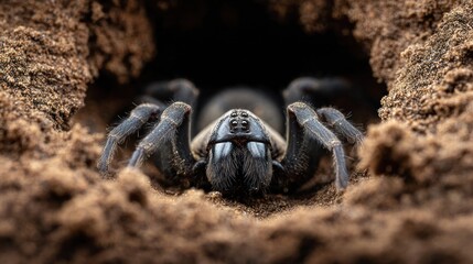 Close-up of a spider in a burrow