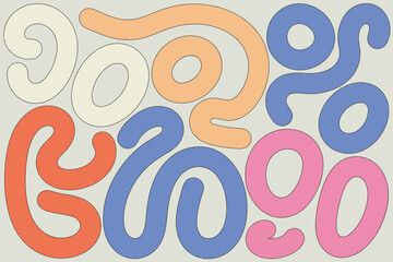 A playful arrangement of colorful rounded shapes and lines creating a whimsical abstract design element