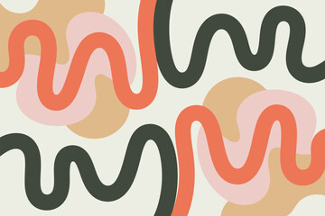 Obraz premium Abstract art featuring wavy lines in shades of orange black and pastel colors on a white background