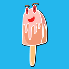 Simple flat style cheerful ice cream stick cartoon illustration