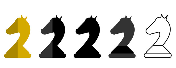 Chess Knight Icons Collection &ndash; Gold, Black, Gray & Outline Styles for Strategic Design
