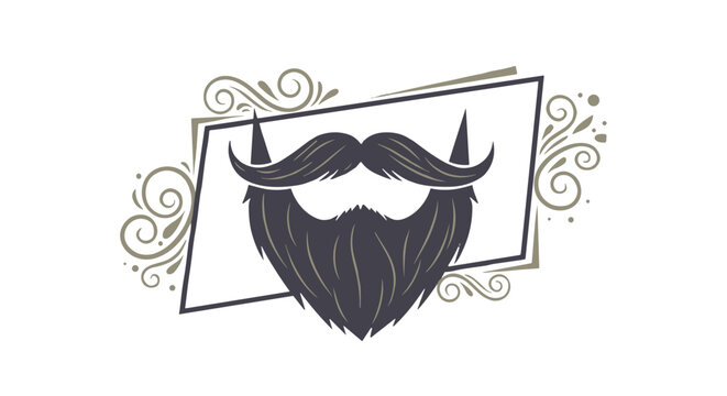 Vintage beard logo design with decorative elements and frame  