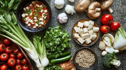 Fresh Vegetables and Ingredients for Healthy Cooking Displayed