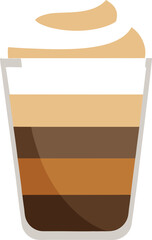 Functional Wellness Beverages Layered Coffee Drink in Glass, Delicious Creamy Whipped Topping, Espresso, Latte, Mocha, Coffee Shop Menu...