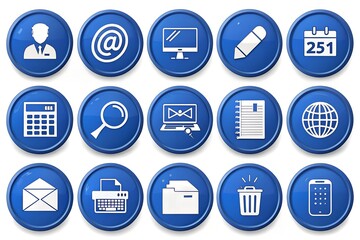 Blue office icons business communication symbols vector design elements set