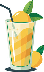 Cocktail Olive Garnish Presentations Refreshing Glass of Orange Juice with Straw and Fruit Garnish, Summer Drink Illustration