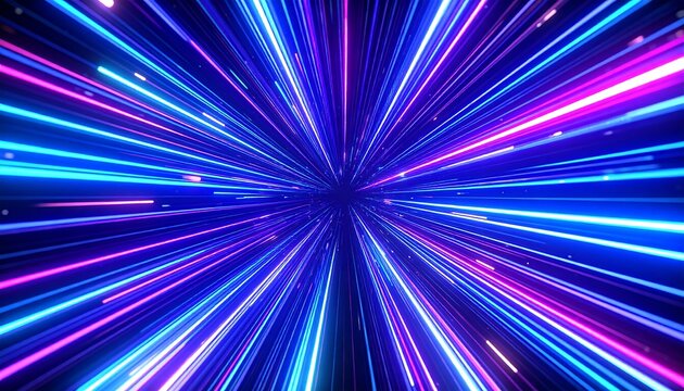 Neon light streaks radiate from a central point