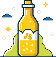 Functional Wellness Beverages Delicious Yellow Citrus Drink in Glass Bottle, Fresh and Zesty Beverage, Summer Refreshment, Healthy and...