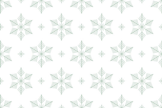 A repeating pattern of light blue snowflakes and small stars on a white background for winter themes