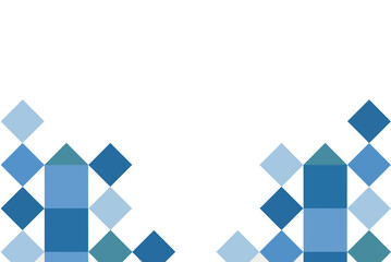 Fototapeta premium Abstract mosaic pattern with blue and teal diamonds on white background symmetrical design element border