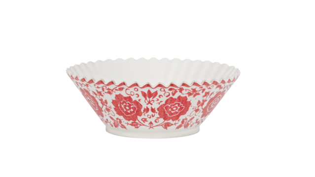 Red Flower Patterned Bowl Isolated on Transparent Background PNG
