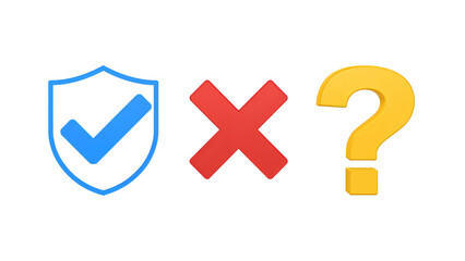 Fototapeta premium Shield Check, Cross, and Question Icons Isolated Transparent Background PNG