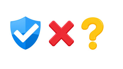 Obraz premium Shield Check, Cross, and Question Icons Isolated Transparent Background PNG