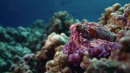 Underwater octopus on coral reef