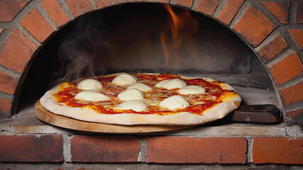 Hot Cheese Pizza on Rustic Wooden Paddle