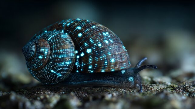 Bioluminescent clusterwink snail Hinea brasiliana glowing inside shell light flash visible through shell wall rocky tide pool background clean marine macro