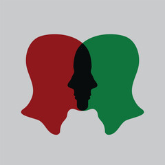 Face off vector man's face Red and Green Good and bad Overlapping face