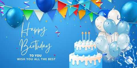 Happy Birthday background design. Happy birthday to you greeting text with elegant gift boxes and ribbon birth day party elements for celebration card design.