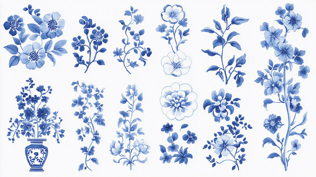 White And Blue Chinoiserie Style Florals