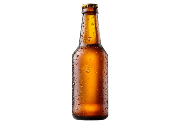 brown bottle of beer with fresh water drops isolate .png