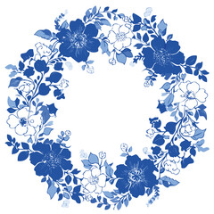 Blue and White Chinoiserie Toile Floral Wreath