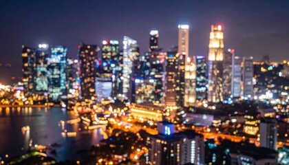 Naklejka premium Night cityscape blur, illuminated high-rises