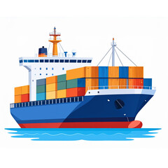 Cargo Ship Vector Illustration – Container Vessel on Ocean Waves – Maritime Freight Transport PNG