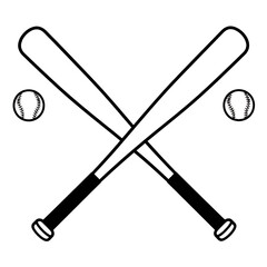 Crossed Baseball Bats with Two Baseballs – Classic Sports Silhouette Vector Illustration.