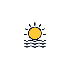 Sun and sea water icon flat vector design.