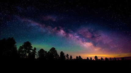 Fototapeta premium Night sky with Milky Way over trees