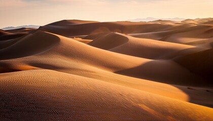 rolling sand dunes under soft light create a serene and endless desert landscape evoking a sense of calmness and ethereal beauty