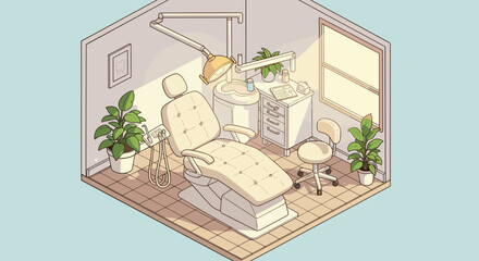  Isometric dental clinic interior with chair and lamp for design mockups