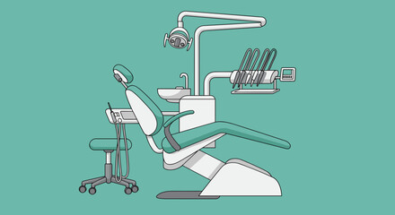  Dental chair with lamp in mint green on teal background for clinic web use