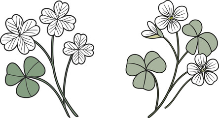 Two Clover and Wood Sorrel Bouquets Illustration on Transparent Background