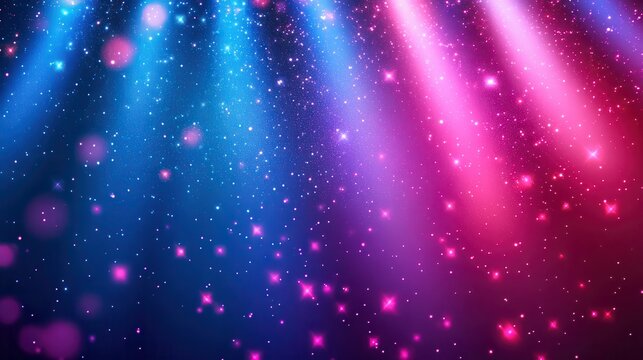 A cosmic particle shower with neon sparks falling against a dark void creating an otherworldly festival vibe