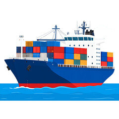  Maritime Shipping Icon – Cargo Vessel Loaded with Containers on Water – Clean Vector PNG for Logistics Use.