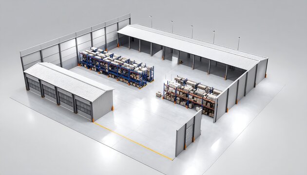 Overhead view of a modern warehouse complex