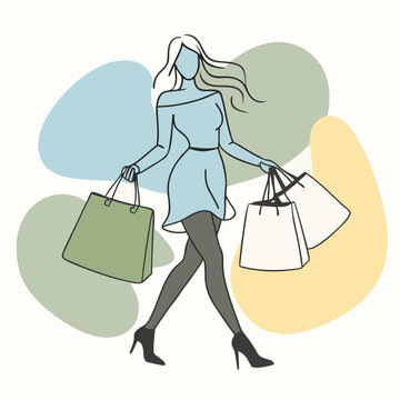 woman shopping bags pastel colors clip art preview