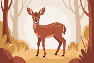 Young deer standing in a forest with autumn foliage fawn trees