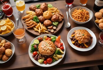 A table with a variety of food