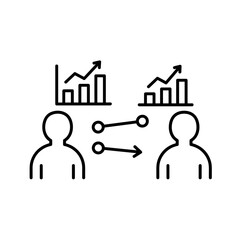 People exchanging data with charts icon for business analytics use