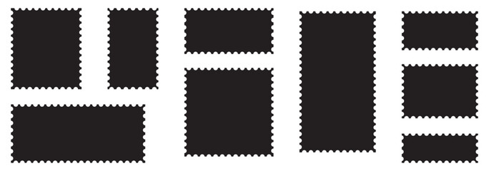 Empty postage stamp borders set vector illustration. Post stamps collection.