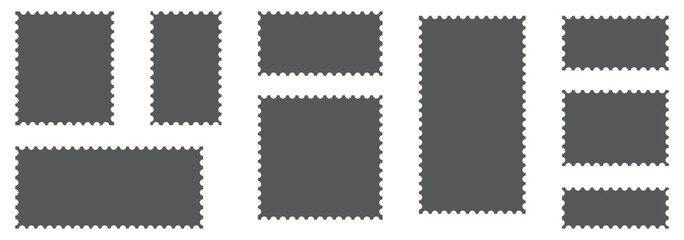 Empty postage stamp borders set vector illustration. Post stamps collection.
