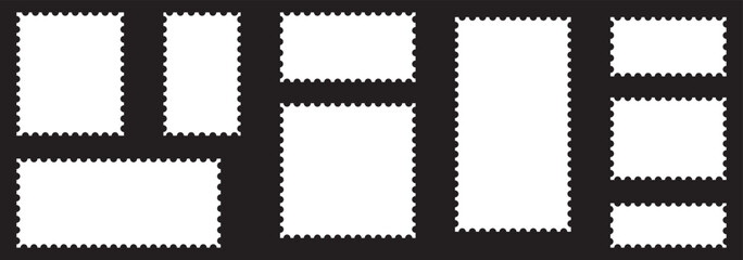 Empty postage stamp borders set vector illustration. Post stamps collection.