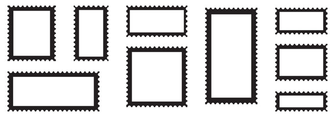 Empty postage stamp borders set vector illustration. Post stamps collection.