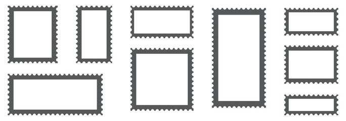 Empty postage stamp borders set vector illustration. Post stamps collection.