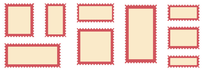 Empty postage stamp borders set vector illustration. Post stamps collection.