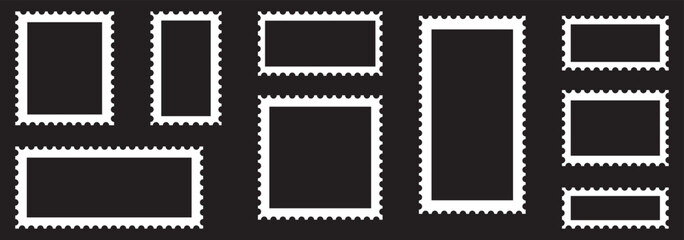 Empty postage stamp borders set vector illustration. Post stamps collection.